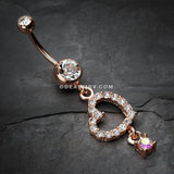 Rose Gold Shimmering Heart Gem Belly Button Ring-Clear