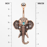 Antique Rose Gold Ganesha Elephant Turquoise Belly Button Ring-Clear