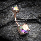 Rose Gold Aurora Sparkle Prong Set Belly Button Ring-Aurora Borealis
