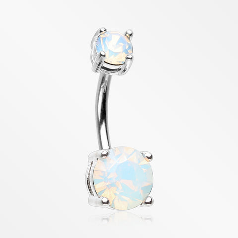 Opalite Sparkle Prong Set Belly Button Ring-White