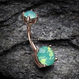 Rose Gold Opalite Sparkle Prong Set Belly Button Ring-Pacific Opal