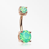 Rose Gold Opalite Sparkle Prong Set Belly Button Ring-Pacific Opal