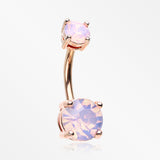 Rose Gold Opalite Sparkle Prong Set Belly Button Ring-Rose Water Opal