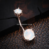 Rose Gold Opalite Sparkle Prong Set Belly Button Ring-White