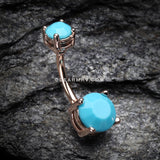 Rose Gold Turquoise Shine Prong Set Belly Button Ring-Turquoise