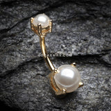 Golden Pearlescent Shine Prong Set Belly Button Ring-White