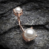 Rose Gold Pearlescent Shine Prong Set Belly Button Ring-White
