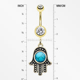 Golden Vintage Turquoise Hamsa Belly Button Ring-Clear