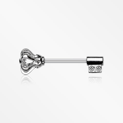 A Pair of Royal Crown Key Nipple Barbell Ring-Clear