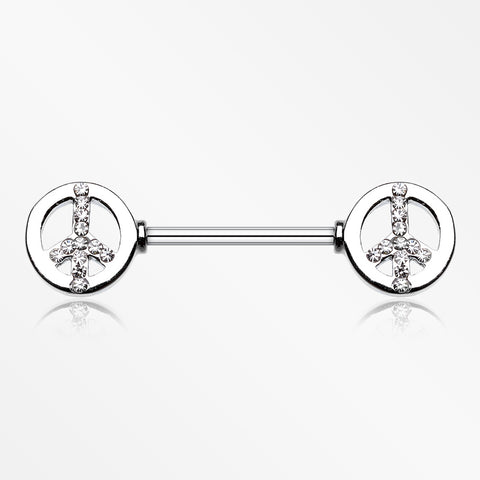 A Pair of Bling Peace Nipple Barbell Ring-Clear