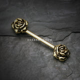 A Pair of Golden Vintage Rose Flower Nipple Barbell Ring-Gold