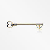 A Pair of Golden Heart Key Nipple Barbell Ring-Clear