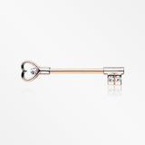A Pair of Rose Gold Heart Key Nipple Barbell Ring-Clear