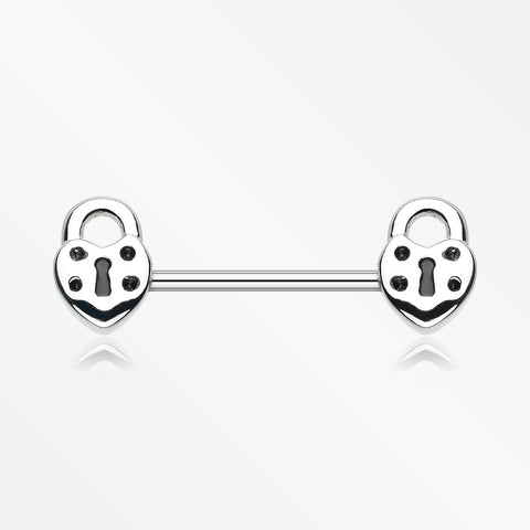 A Pair of Dainty Heart Lock Nipple Barbell Ring-Steel