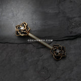A Pair of Golden Rose Sparkle Nipple Barbell Ring-Black/Clear