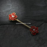 A Pair of Golden Rose Sparkle Nipple Barbell Ring-Red/Clear