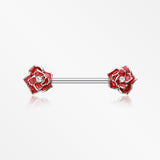 A Pair of Classic Rose Sparkle Nipple Barbell Ring-Red/Clear