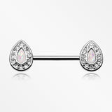 A Pair of Opal Avice Nipple Barbell Ring-Clear/White