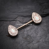 A Pair of Rose Gold Opal Avice Nipple Barbell Ring-Clear/White