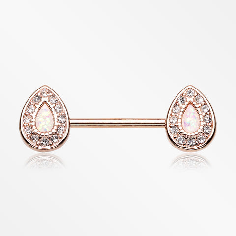 A Pair of Rose Gold Opal Avice Nipple Barbell Ring-Clear/White