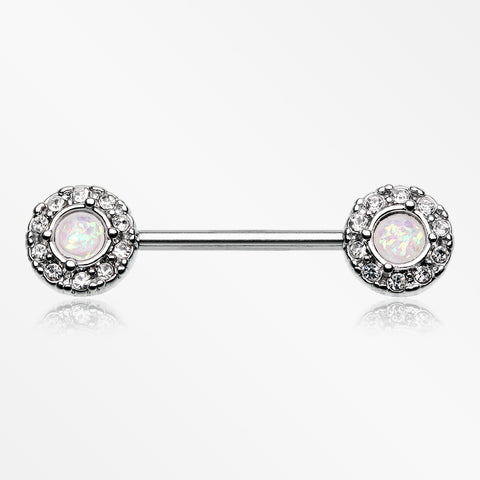A Pair of Opal Elegance Nipple Barbell Ring-Clear/White