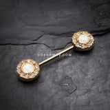 A Pair of Golden Opal Elegance Nipple Barbell Ring-Clear/White