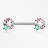A Pair of Sparkle Opal Medley Nipple Barbell Ring-Clear/Teal