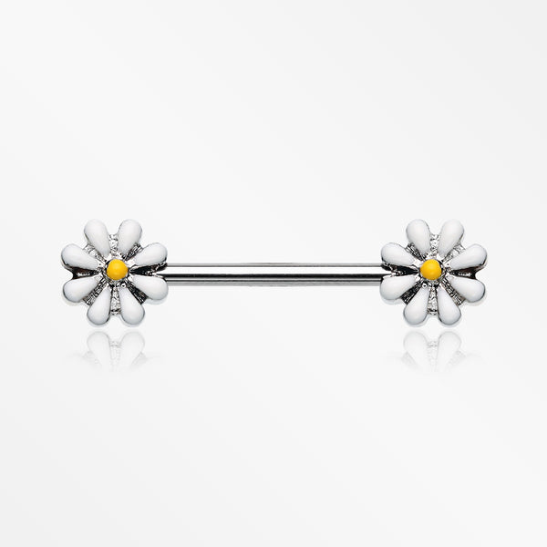 A Pair of Spring Blossom Flower Nipple Barbell Ring-White/Yellow
