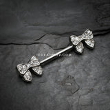 A Pair of Dainty Bow-Tie Sparkle Nipple Barbell Ring-Clear