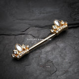 A Pair of Golden Tiara Crown Sparkle Nipple Barbell Ring-Clear