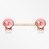 A Pair of Golden Ariel's Shell Nipple Barbell Ring-Pink/Aurora Borealis
