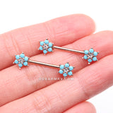 Detail View 2 of A Pair of Rose Gold Turquoise Spring Flower Sparkle Nipple Barbell