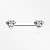 A Pair of Urban Diamond Iridescent Sparkle Nipple Barbell-Clear/White