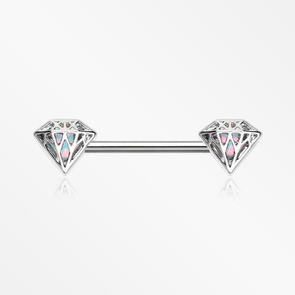 A Pair of Urban Diamond Iridescent Sparkle Nipple Barbell-Clear/White