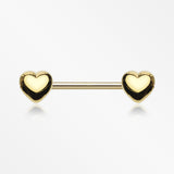 A Pair of Golden Classic Fluffy Heart Steel Nipple Barbell