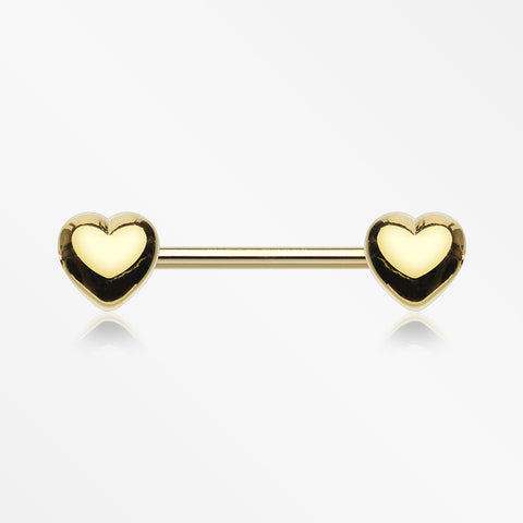 A Pair of Golden Classic Fluffy Heart Steel Nipple Barbell