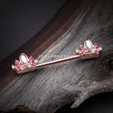 A Pair of Rose Gold Tiara Crown Sparkle Nipple Barbell-Clear/Fuchsia