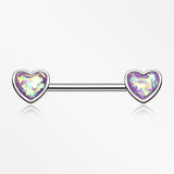 A Pair of Opalescent Heart Sparkle Nipple Barbell-Purple
