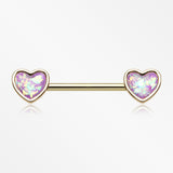 A Pair of Golden Opalescent Heart Sparkle Nipple Barbell-Purple