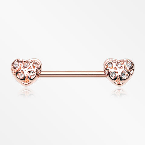 A Pair of Rose Gold Infinite Heart Multi Gem Sparkle Nipple Barbell-Clear