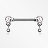 A Pair of Sparkle Dazzle Dangle Droplets Nipple Barbell-Clear