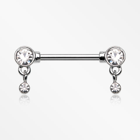 A Pair of Sparkle Dazzle Dangle Droplets Nipple Barbell-Clear