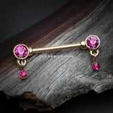 A Pair of Golden Sparkle Dazzle Dangle Droplets Nipple Barbell-Fuchsia