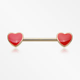 A Pair of Golden Vibrant Heart Nipple Barbell-Red
