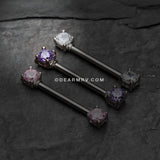 A Pair of Double Prong Gem Nipple Barbell Ring-Pink