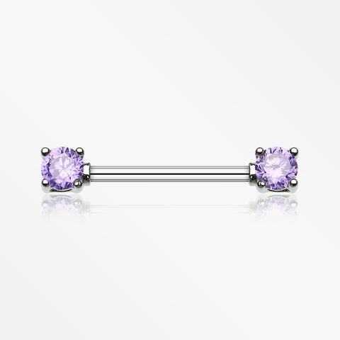 A Pair of Double Prong Gem Nipple Barbell Ring-Tanzanite