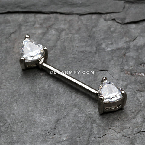 Detail View 1 of A Pair of Double Heart Gem Nipple Barbell Ring-Clear Gem