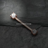 A Pair of Rose Gold Double Prong Gem Nipple Barbell Ring-Clear