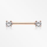 A Pair of Rose Gold Double Prong Gem Nipple Barbell Ring-Clear