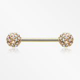 A Pair of Golden Sparkle Multi-Gem Paved Nipple Barbell Ring-Aurora Borealis